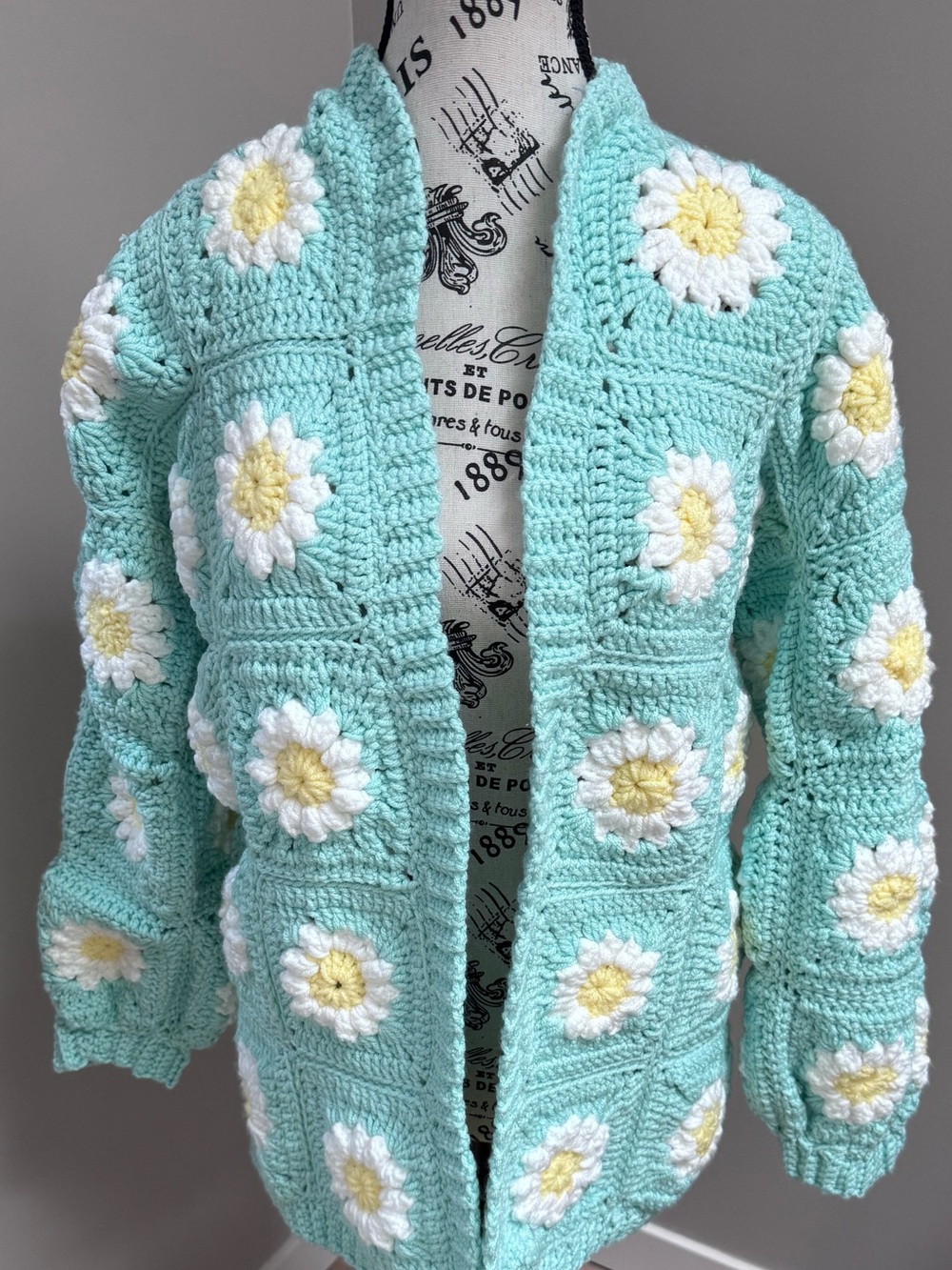 Handmade Mint Daisy Crochet Cardigan Sweater Handmade with Love by L&F